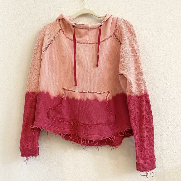 Free People We The Free Distressed Hoodie Pink Frayed Beachy Small 100% Cotton - Picture 1 of 9